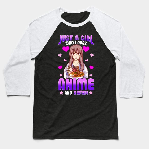 Cute & Funny Just A Girl Who Loves Anime And Ramen Foodie Baseball T-Shirt by theperfectpresents